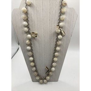 Loft marble bead and ribbon bow long necklace 32" chain link SIGNED‎